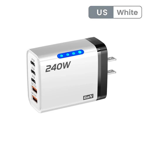 240W GaN USB C Charger 5 in 1 Fast Charging Phone Charger Power Adapter For iPhone Samsung Xiaomi Type C EU/US Plug Wall Charger - The Holding Company